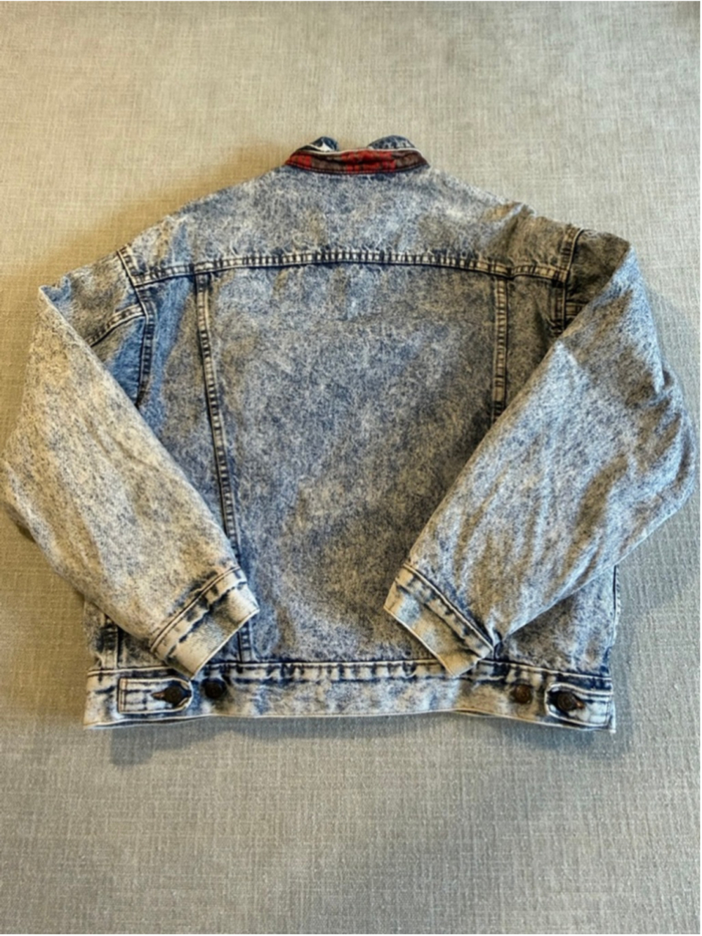 Vintage Levi’s 80s acid wash plaid lined button up jean jacket size Large - Picture 10 of 14